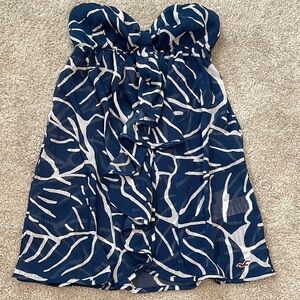 HOLLISTER STRAPLESS CALI SHEER TOP BLUE/WHITE SIZE EXTRA SMALL